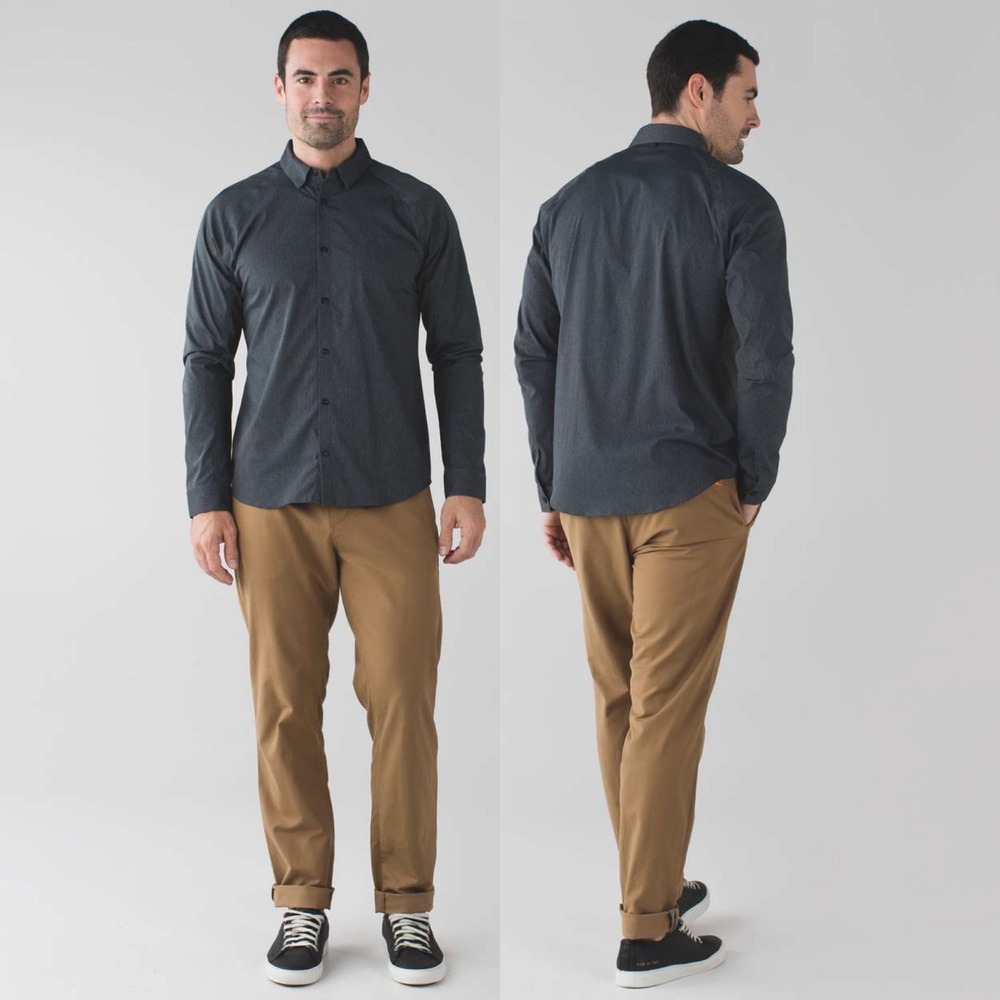 Lululemon Button Down Collared Shirt Grey Black Mens Sz Large Long Sleeve M3E55S